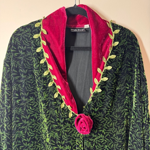 Vintage Goody Goody California Velvet Duster W/XL Green Pink Embroidered Dress - Picture 3 of 14